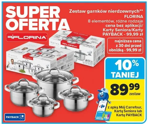 Zestaw garnków nierdzewnych FLORINA promocja w Carrefour