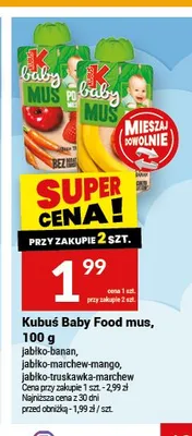 Mus owocowy Kubuś Baby jabłko-truskawka-marchew promocja w Twój Market