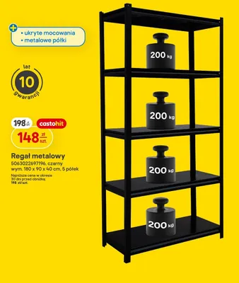 Regał metalowy 5063022697196, czarny wym. 180x90x40cm, 5 półek promocja w Castorama