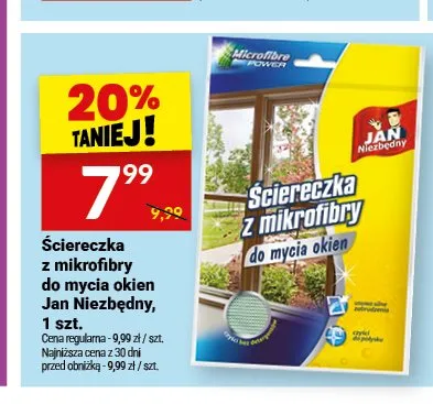 Ściereczka z mikrofibry do mycia okien Jan Niezbędny promocja w Twój Market