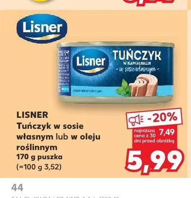 Tuńczyk w sosie własnym Lisner promocja w Kaufland