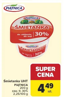 Śmietanka UHT Piątnica 30% promocja w Carrefour