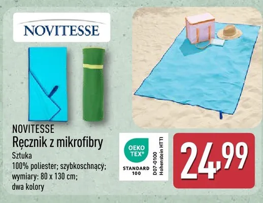 Ręcznik z mikrofibry NOVITESSE 100% poliester szybkoschnący 80x130cm promocja w Aldi