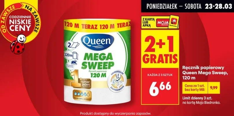 Ręcznik papierowy Mega Sweep, 120 m promocja w Biedronka