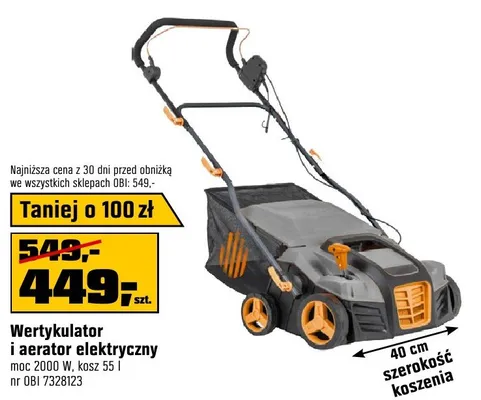 Wertykulator i aerator elektryczny moc 2000 W, kosz 55 l promocja w OBI
