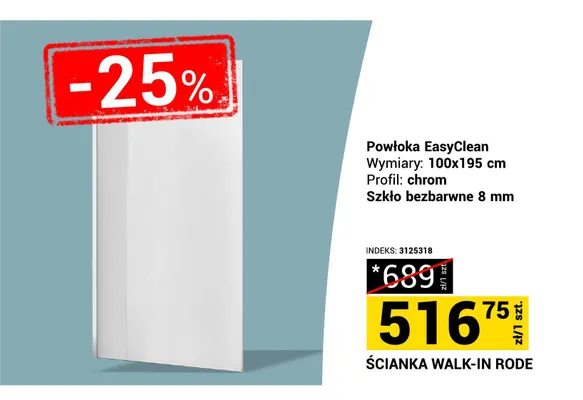 Ścianka prysznicowa Walk-In Rode promocja w Merkury Market