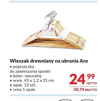 Wieszak drewniany na ubrania Aro 12-pak promocja w Makro