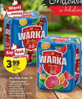 Piwo Warka Radler 0% wiśnia z cytryną promocja w Arhelan