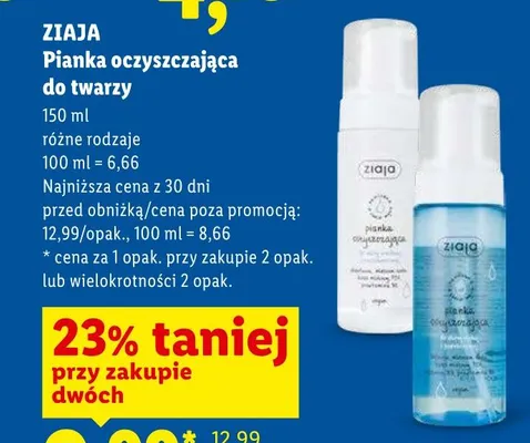 Pianka oczyszczająca do twarzy Ziaja promocja w Lidl