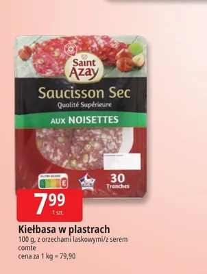 Kiełbasa w plastrach z orzechami laskowymi Saint Azay promocja w Leclerc