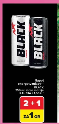 Napój energetyzujący Black Zero Sugar promocja w Carrefour