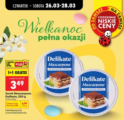 Ser śmietankowo-kremowy Mascarpone promocja w Biedronka
