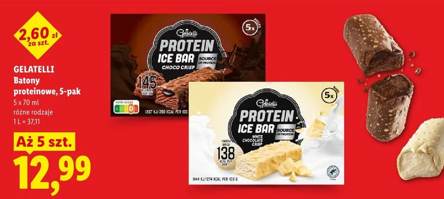 Batony proteinowe Gelatelli White Chocolate 5-pak promocja w Lidl