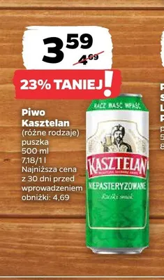 Piwo Kasztelan Niepasteryzowane promocja w Netto