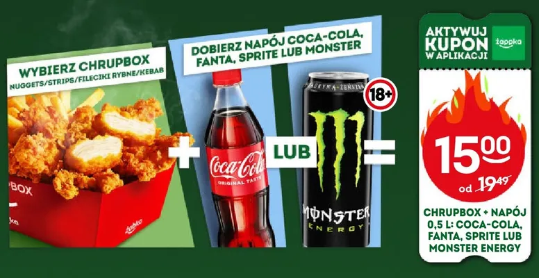 Zestaw Chrupbox + napój 0,5 l Coca-Cola, Fanta, Sprite lub Monster Energy promocja w Żabka