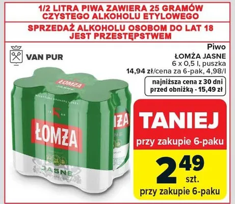 Piwo Łomża Jasne promocja w Carrefour Market