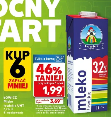 Mleko łowickie UHT 3,2% 1l opakowanie promocja w Kaufland