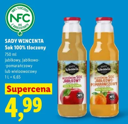 Sok 100% tłoczony SADY WINCENTA promocja w Lidl