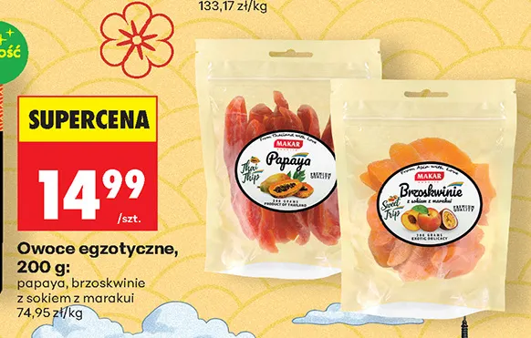 Owoce egzotyczne Brzoskwinie z sokiem z marakui Makar promocja w Biedronka