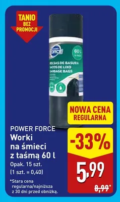 Worki na śmieci z taśmą 60 l Power Force promocja w Aldi