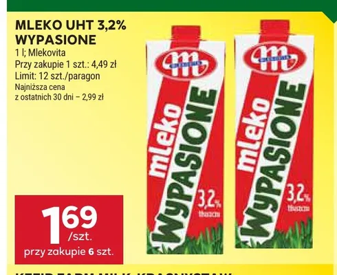 Mleko UHT Wypasione Mlekovita 3,2% promocja w Stokrotka