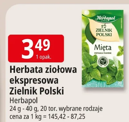 Herbata ziołowa ekspresowa Zielnik Polski Herbapol mięta promocja w Leclerc