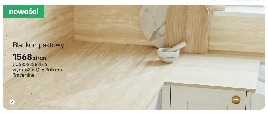 Blat kompaktowy Travertine 62x1.2x300cm promocja w Castorama