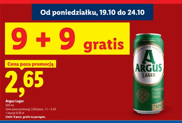 Piwo Argus Lager promocja w Lidl