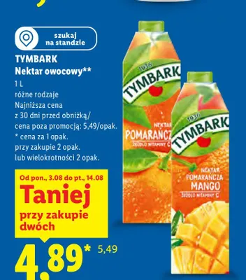 Nektar owocowy Tymbark mango promocja w Lidl
