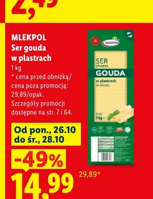 Ser gouda w plastrach Mlekpol promocja w Lidl