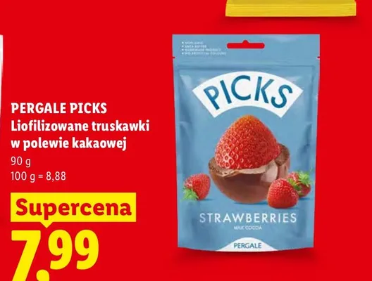 Liofilizowane truskawki w polewie kakaowej Pergale Picks promocja w Lidl