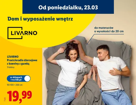 Prześcieradło dżersejowe z bawełny z gumką 90-100×200cm promocja w Lidl