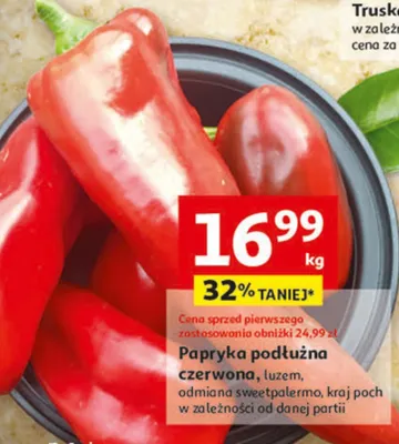 Papryka podłużna czerwona, luzem, odmiana sweetpalermo, kraj poch w zależności od danej partii promocja w Auchan