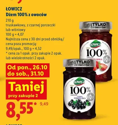 Dżem z owoców truskawkowy Łowicz 100% promocja w Lidl