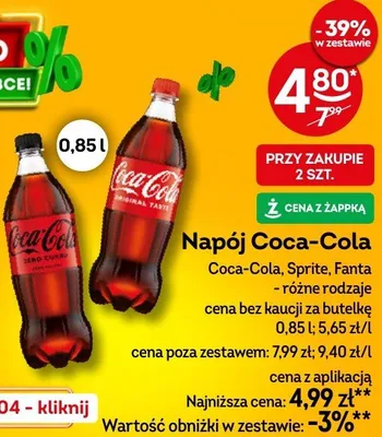 Napój Coca-Cola, Sprite, Fanta różne rodzaje promocja w Żabka