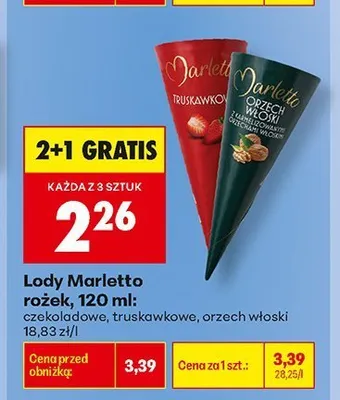 Lody rożek Marletto truskawkowe promocja w Biedronka