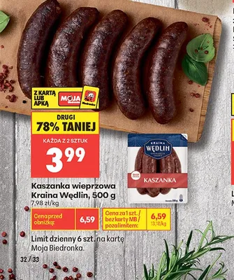 Kaszanka wieprzowa Kraina Wędlin promocja w Biedronka