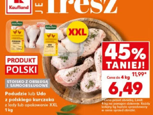 Podudzie lub udo z polskiego kurczaka z kością lub opakowanie XXL promocja w Kaufland