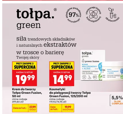 Krem do twarzy Tołpa Green Power Fusion kwas hialuronowy + aloes intensywnie nawilżający promocja w Biedronka