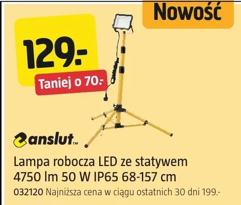 Lampa robocza LED ze statywem 4750 lm 50 W IP65 68-157 cm promocja w Jula