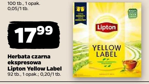 Herbata czarna ekspresowa Lipton Yellow Label promocja w Netto
