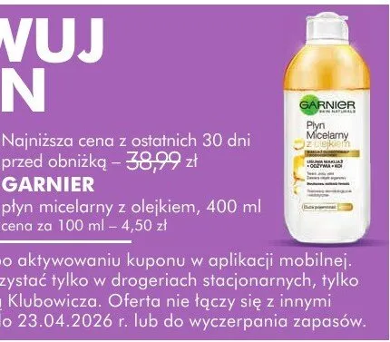 Płyn micelarny GARNIER płyn micelarny z olejkiem, 400 ml promocja w Makro