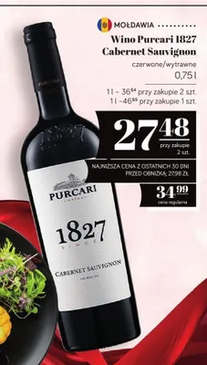 Wino Purcari 1827 Cabernet Sauvignon czerwone wytrawne promocja w POLOmarket