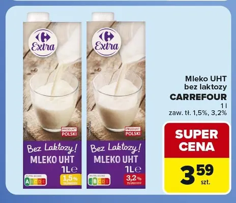 Mleko UHT bez laktozy Carrefour 3,2% promocja w Carrefour Market