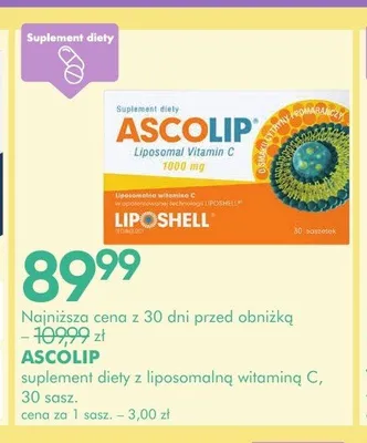 Suplement diety Ascolip Liposomal Vitamin C promocja w Super-Pharm