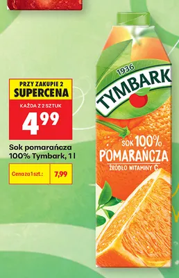 Sok pomarańcza Tymbark 100% promocja w Biedronka