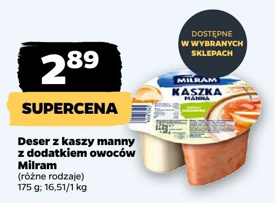 Deser z kaszy manny z dodatkiem owoców (różne rodzaje) promocja w Netto