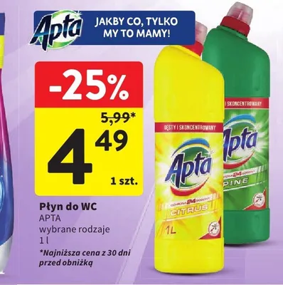 Płyn do WC Apta Citrus promocja w Intermarche