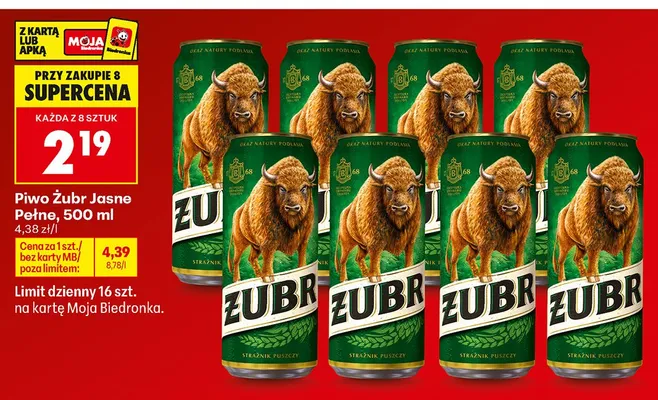 Piwo Żubr Jasne Pełne promocja w Biedronka