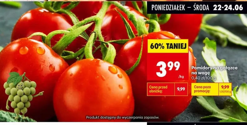 Pomidory na gałązce na wagę promocja w Biedronka
